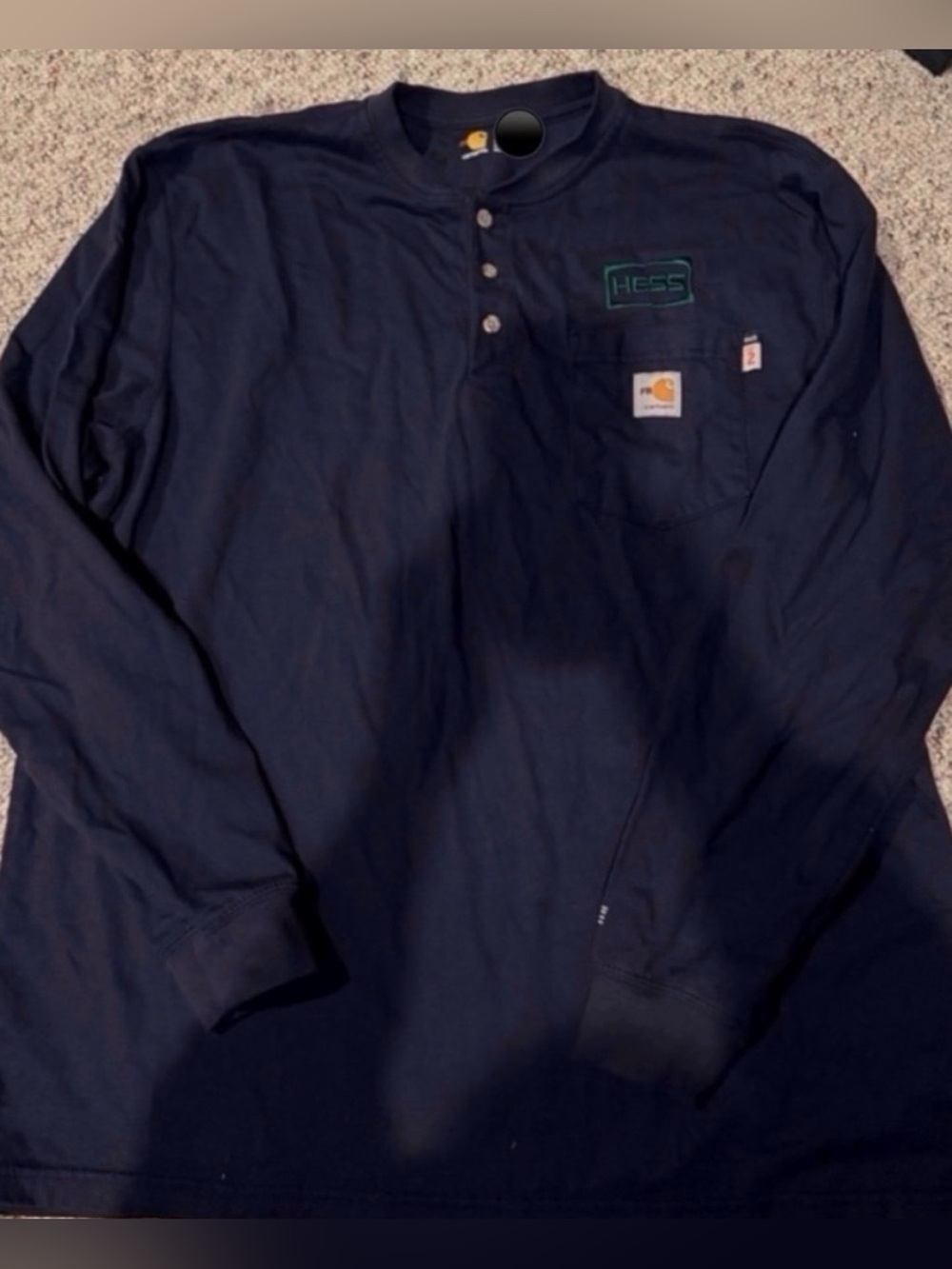 Fr Carhartt Navy Long-Sleeve Henley Work Tee with Chest Pocket
